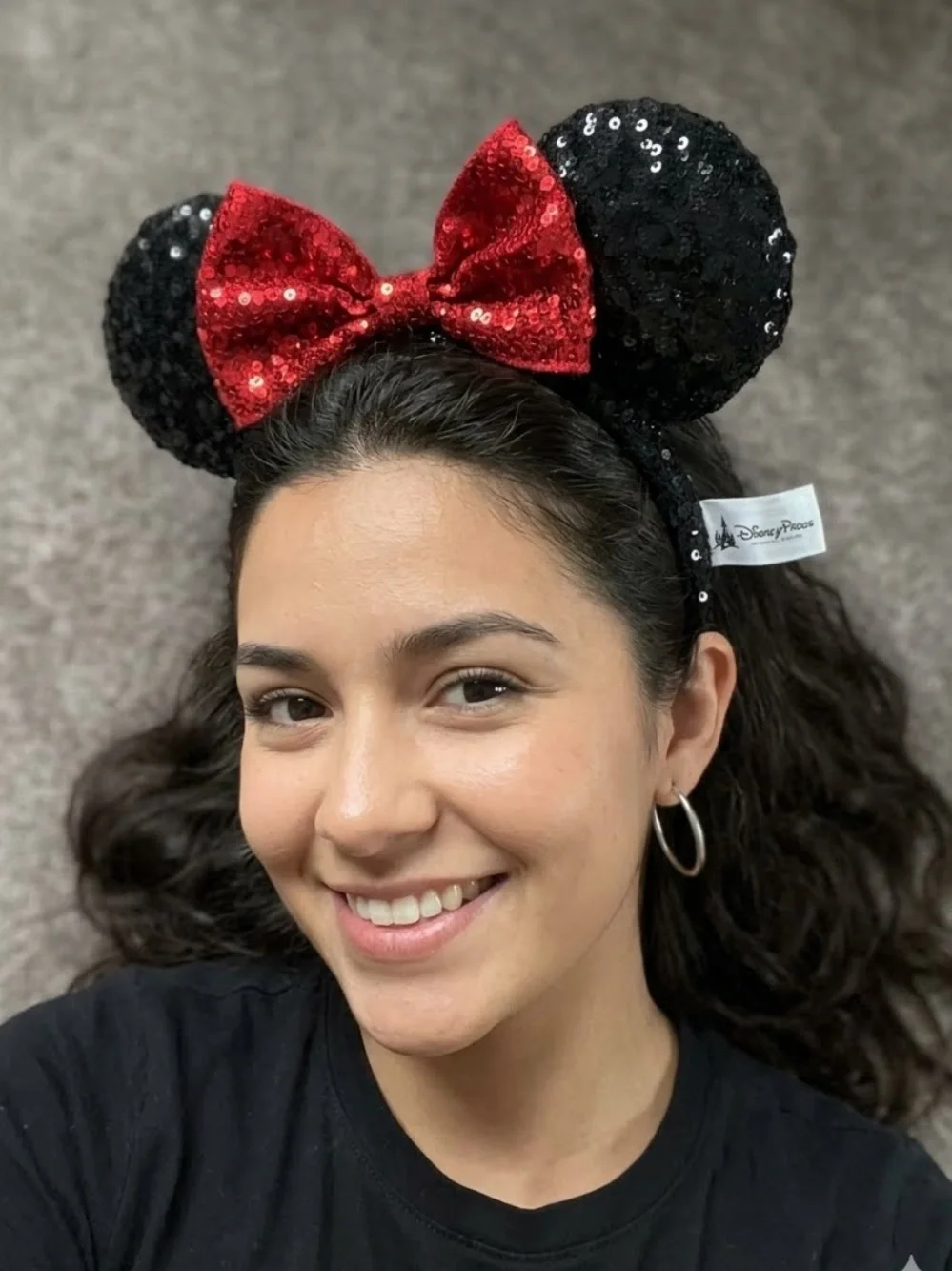 Disney Parks Classic Sequin Minnie Ears Headband Red Sequined Bow Coquette OS